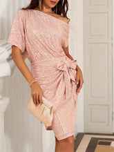 Elegant Sequined Asymmetrical Off-the-shoulder Mini Dress